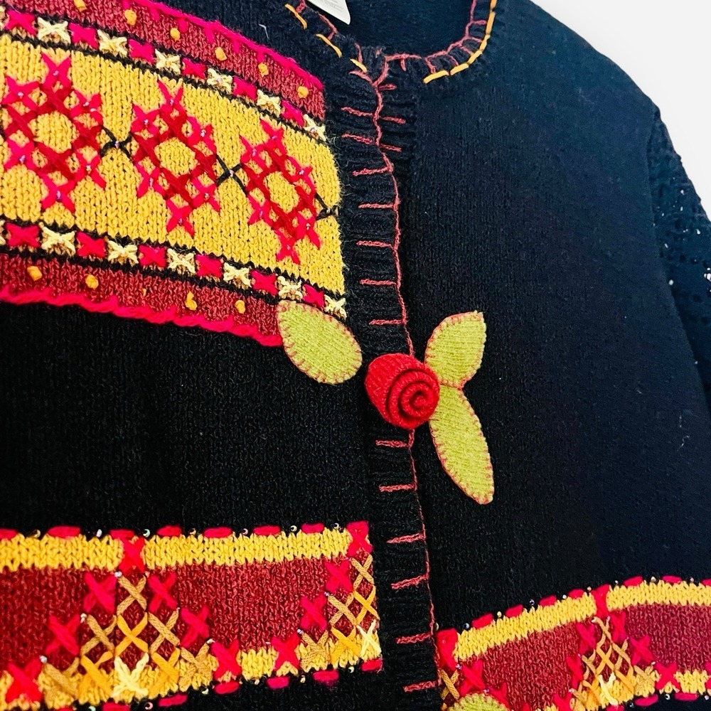 Vintage‎ Susan Bristol Sweater Cardigan Petites S Floral Embroidered 3/4 Sleeve - Picture 3 of 11